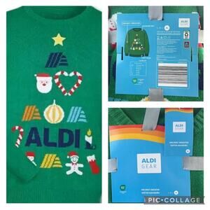 2024 Aldi‎ Christmas Holiday Ugly Sweater Jumper XL Green Santa Candy Cane NEW